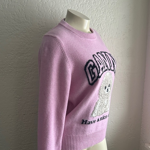 Ganni MED Pink Graphic Dog preppy Sweater NWT - Picture 13 of 16